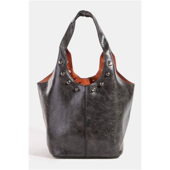 Fame Handbags - Fame Weathered Faux Leather And Studs Bucket Bag‎